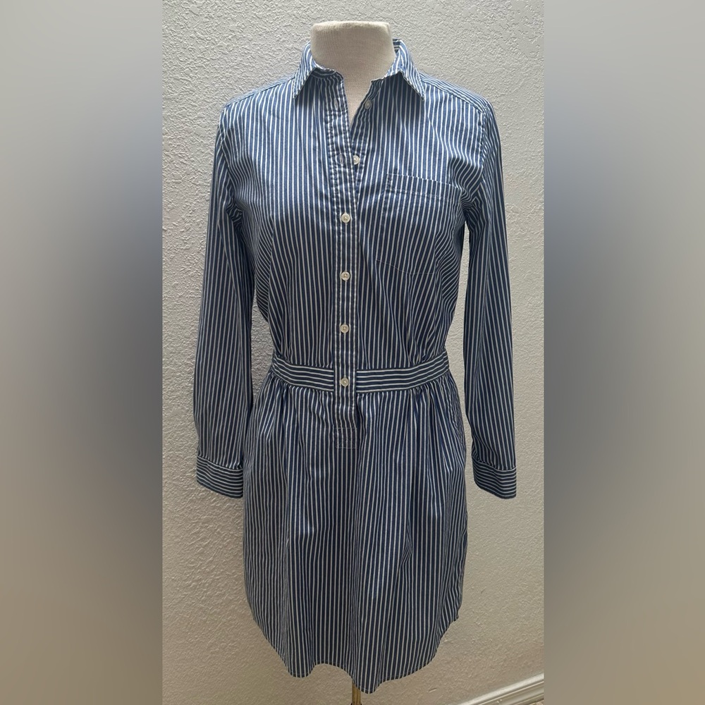 Banana Republic Navy Striped Long Sleeve Shirt Dress